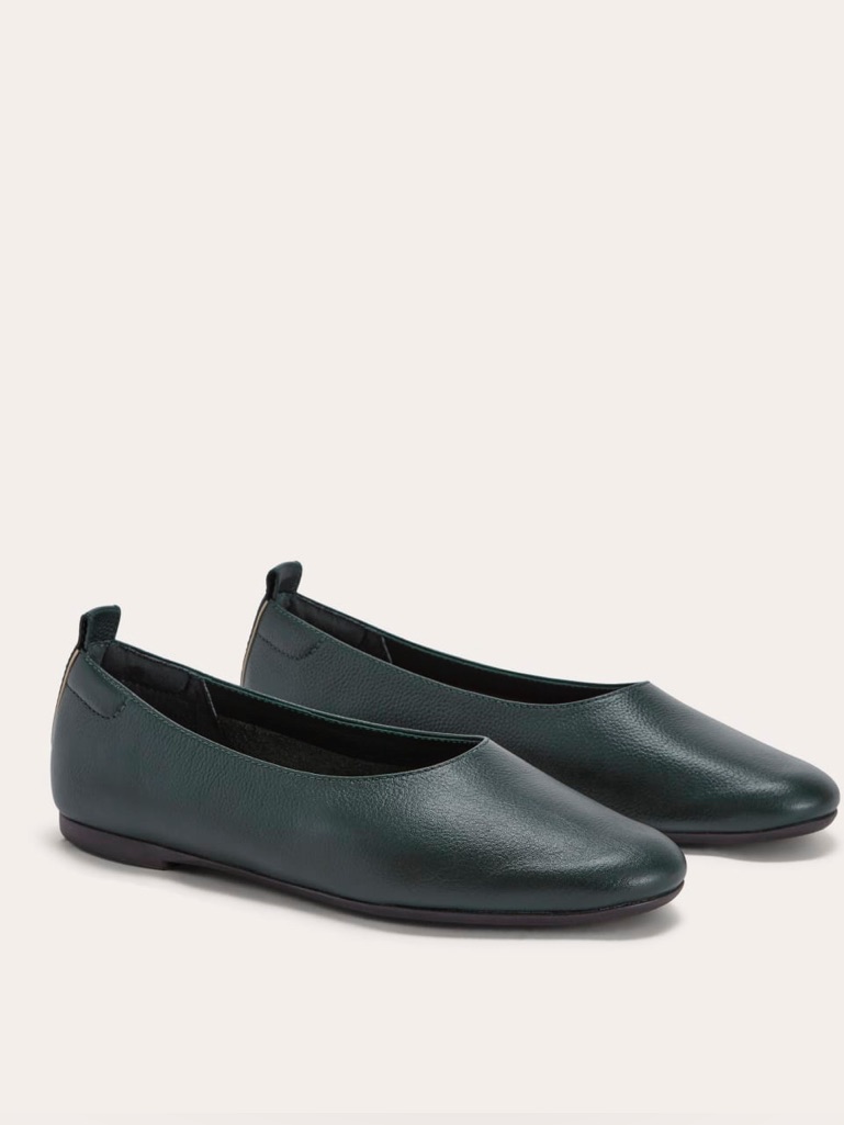 Nib Everlane The Day Glove Ballet Flats Dark Green 9 M Leather Academia Preppy